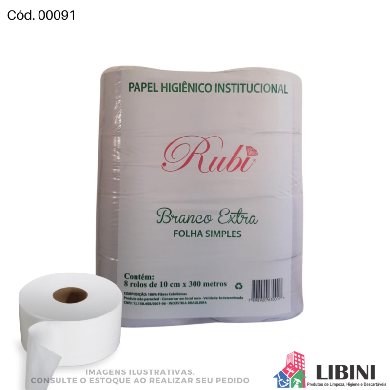 Papel Higiênico Rolão Folha Simples Branco - Rubi 8x300m