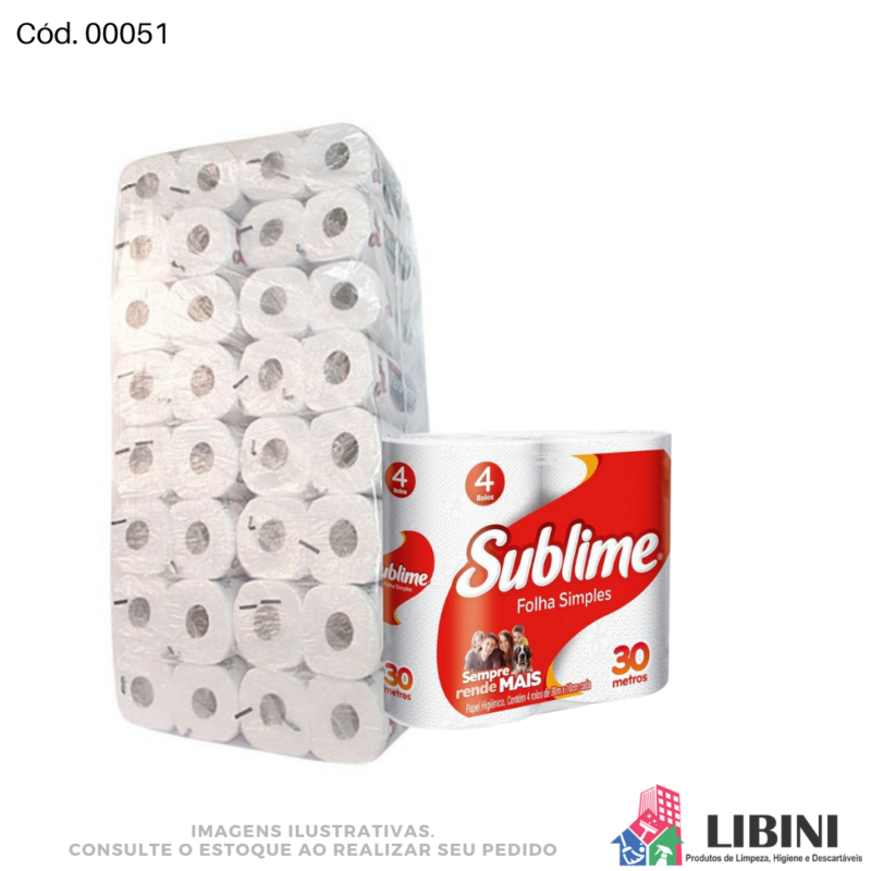 Fardo Papel Higiênico Folha Simples - Sublime 64x30metros