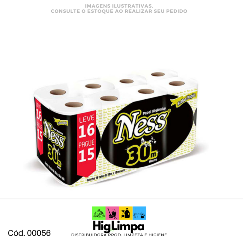 Papel Higiênico Folha Dupla - Ness 16x30metros