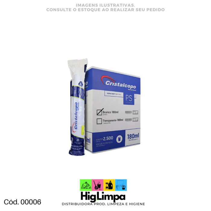 Copo de Água - Cristalcopo 180ml 2.500 unid. Caixa - 00007-1