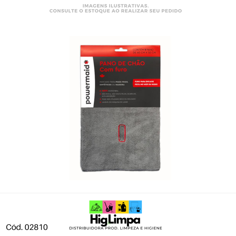 Pano de Chão Microfibra c/ Furo 60cmx50cm Powermaid