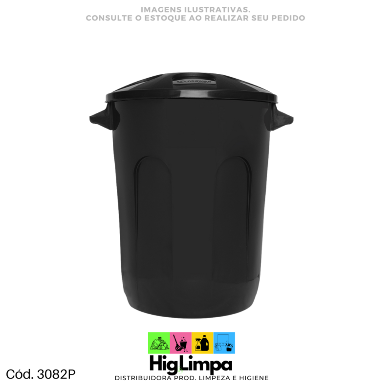 Cesto com Tampa 93L Preto Jaguar - 3082P