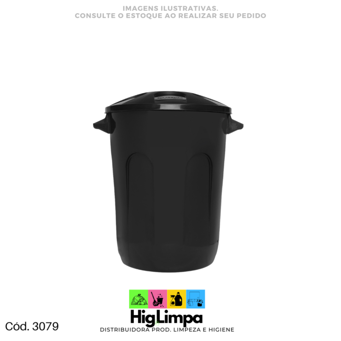 Cesto com Tampa 60L Preto Jaguar - 3079
