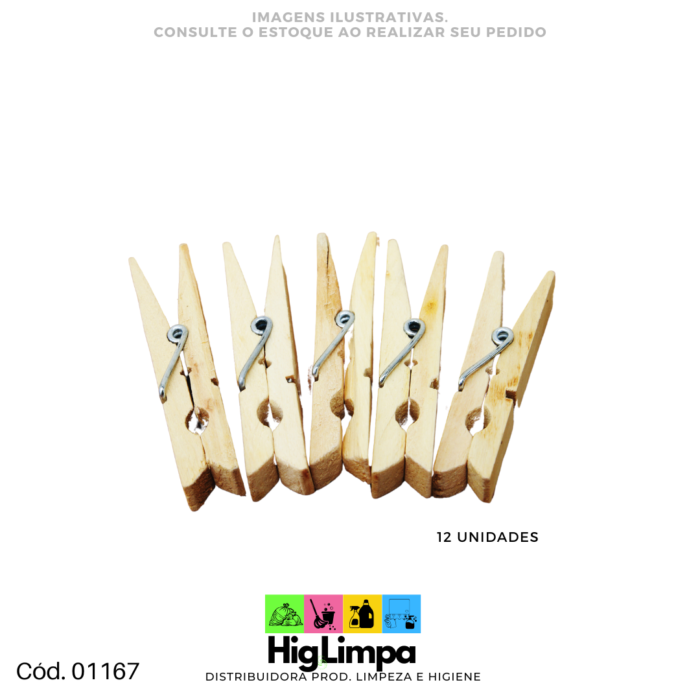 Prendedor Madeira G com 12 unid.