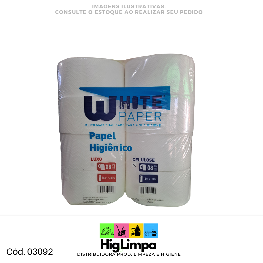 Papel Higiênico Rolão Folha Simples 100% Celulose - White Paper 8x300m - 3092