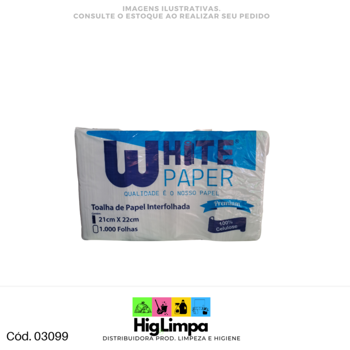 Papel Interfolhas 100% Celulose - White Paper 1.000folhas - 3099