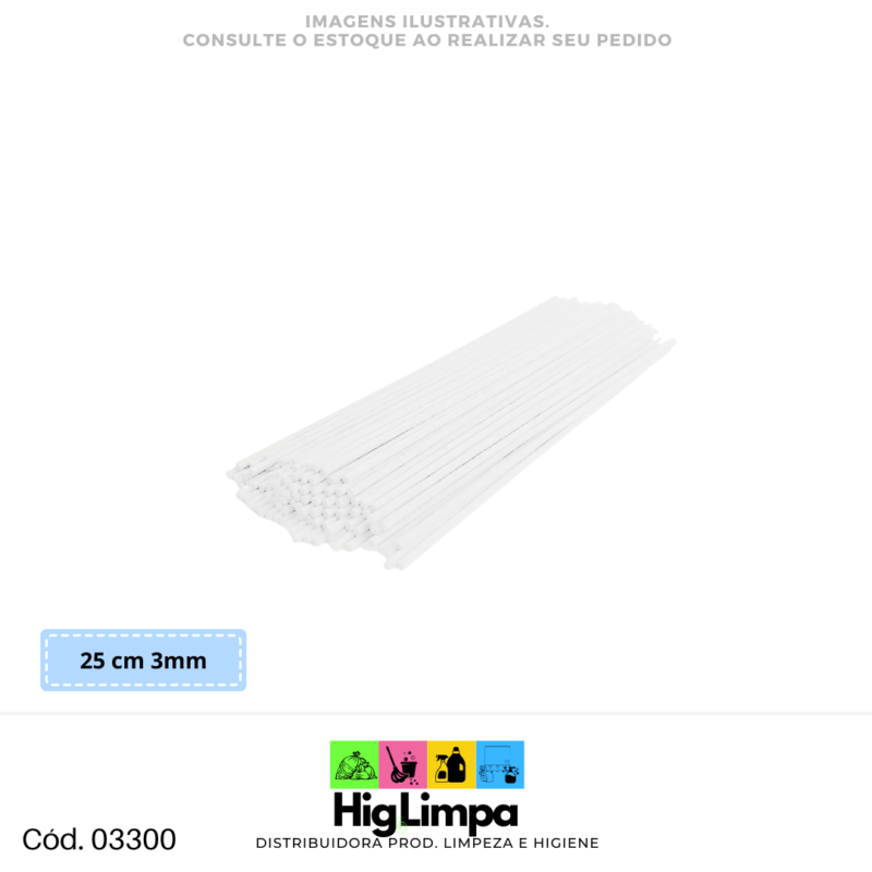 Vareta Fibra de Algodão Branca 25cm 3mm 03300