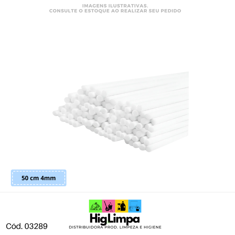Vareta Fibra de Algodão Branca 50cm 4mm 03289
