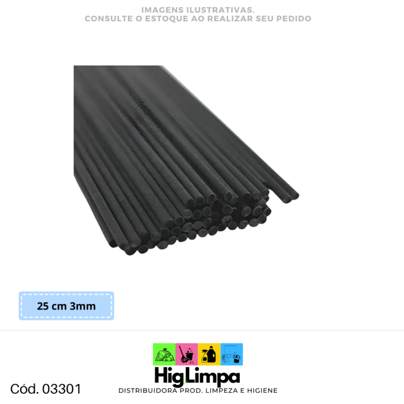 Vareta Fibra de Algodão Preto 25cm 3mm 03301