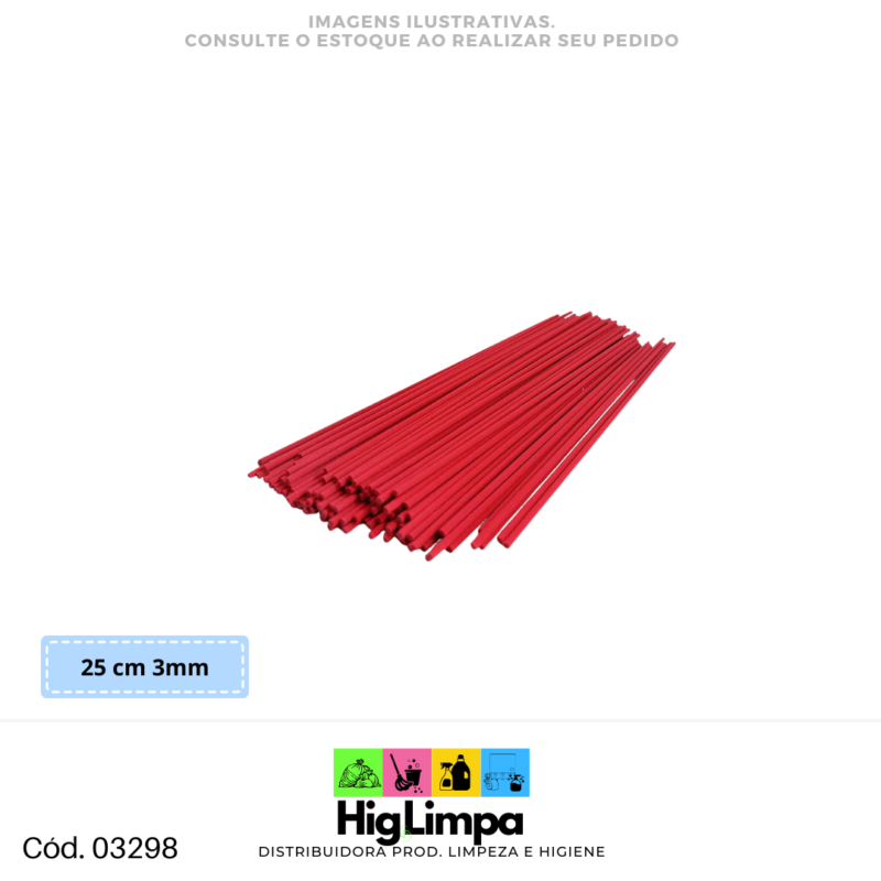 Vareta Fibra de Algodão Vermelho 25cm 3mm 03298